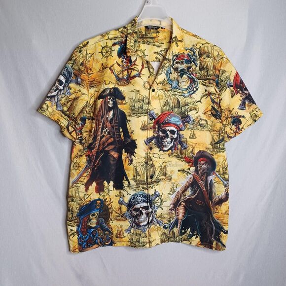 Mikenko Shirt Mens Large Pirates Of The Caribbean Skull Map Button Up Costume - Picture 3 of 11